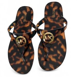 Michael Kors Women's Lillie Tortoise Logo Jelly Thong Sandals Size 9